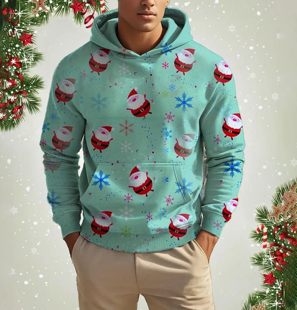 

Santa Claus Print Men's Hoodies Christmas Element New Year Clothing Autumn and Winter Casual Sweatshirts Fashion Loose Pullover