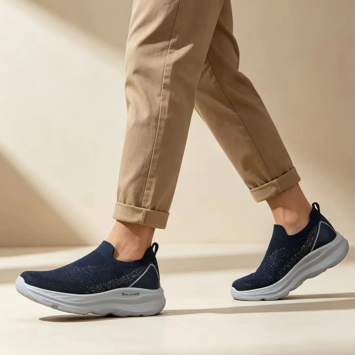 Desai Men Autumn Knitted Slip On Walking Shoes, Sock Mesh Upper Thick Cushion Sole Lightweight Non Slip Sneakers for Daily Work