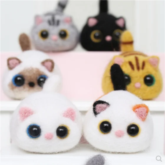 4cm Wool felt jab, cat, hand-made DIY, creative cat. wool needlepoint kit  wool felt needle felting decoration craft needlecraft