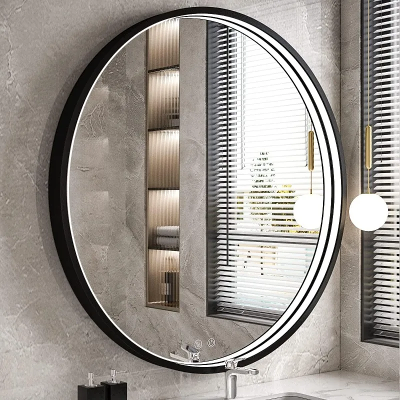 

36 Inch Metal Frame Bathroom Mirror with Light,6000K Lighted Vanity Mirror,Wall Mounted,Anti-Fog & Dimmable Touch Switch,