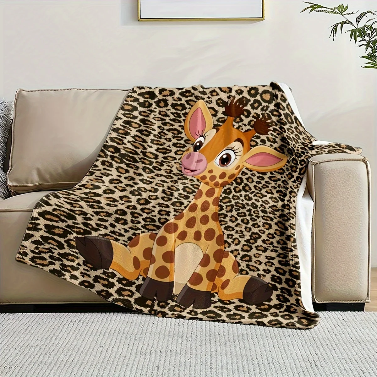 Beautiful Flower Blanket, Sofa Blanket, Soft and Comfortable Blanket, Gift Bedding, Leopard Print Cute Giraffe Pattern Blanket