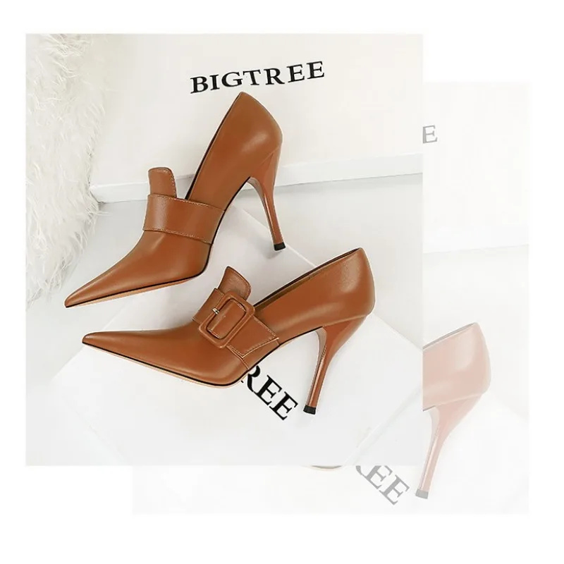 BIGTREE Spring and Autumn Women Pumps Pointed Toe Wedding Solid PU 10CM Thin Heels Gladiator Dress Woman Shoes