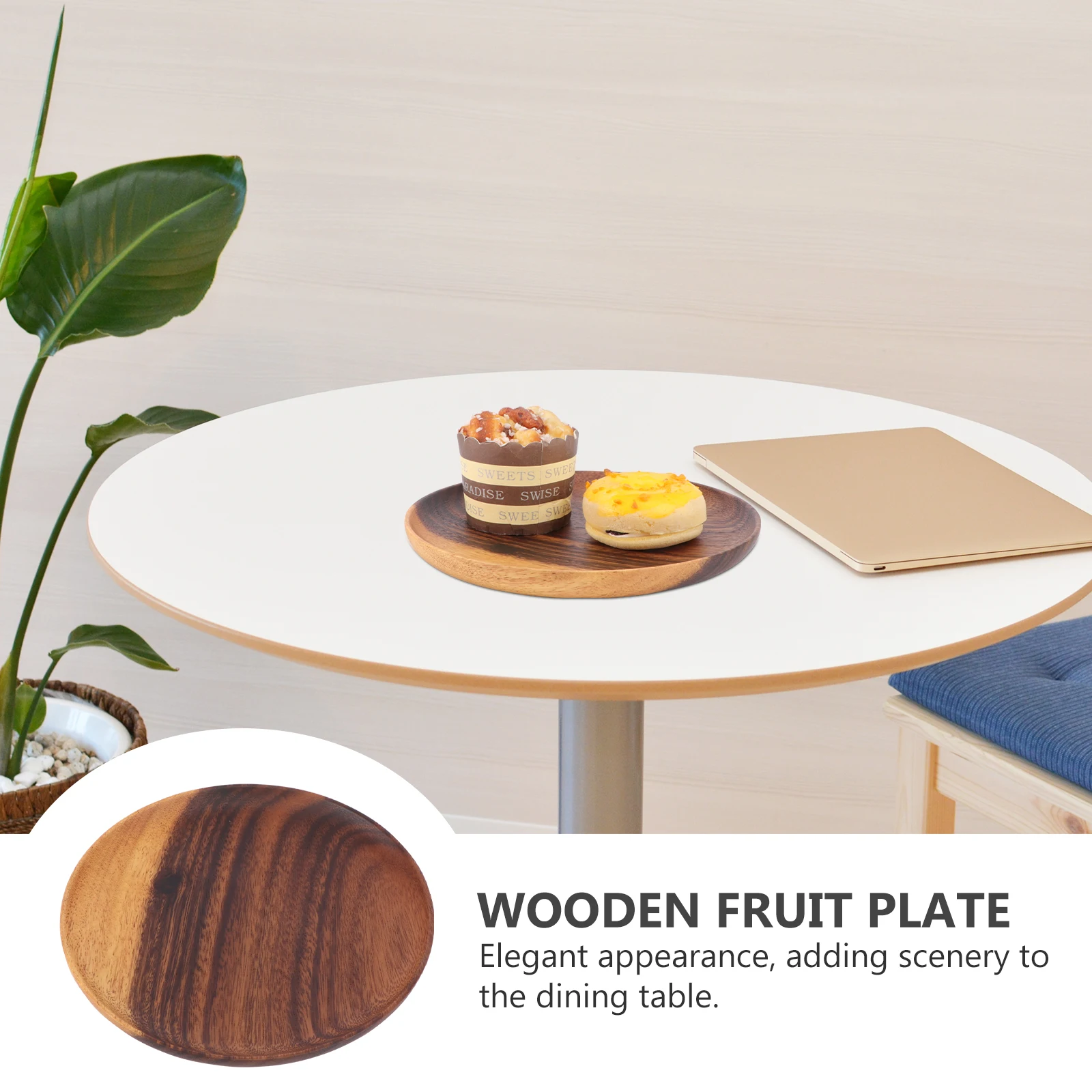 

1pc Solid Wood Serving Tray Natural Finish For Kitchen Dining Room Cafe Fruit Plate Wooden Food Storage Round Tray