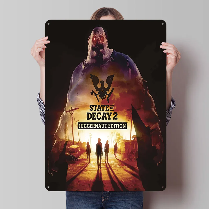Placa de Metal Vintage Personalizada com Capa do Jogo State of Decay 2 Edição Juggernaut, Arte de Parede Retrô para Decoração de Garagem