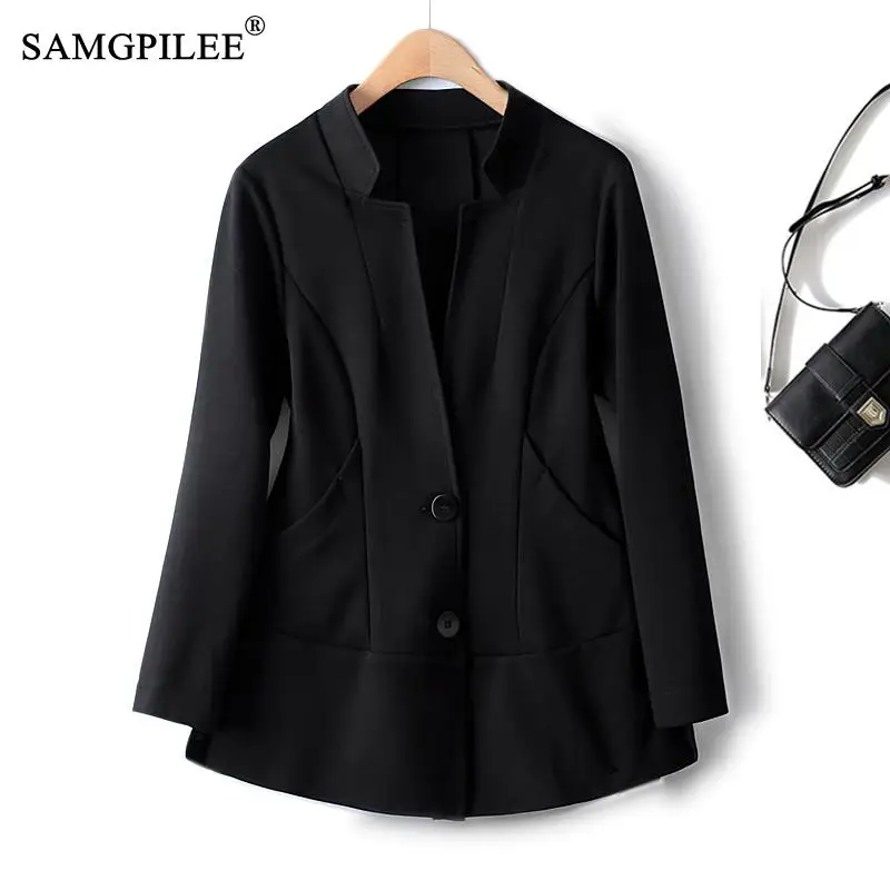 

Chic And Elegant Woman Jacket 2023 New Single Breasted Hem Slit Space Cotton Elastic Long Sleeve Spring Autumn Blazer For Women