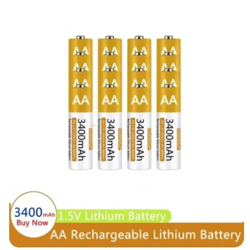 AA Battery 1.5V Li-ion AA Rechargeable Battery 3400mAh AA Lithium-ion Battery for remote control mouse small fan Electric toy