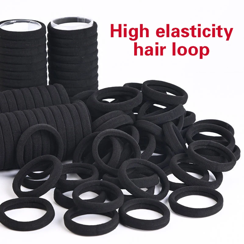 

100pcs Black Hair Bands for Women Girls Hairband High Elastic Rubber Band Hair Ties Ponytail Holder Scrunchies Accessories