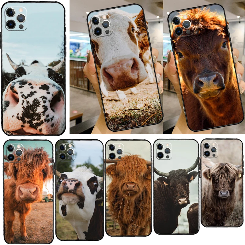 

Brown Cow Calf Horns Case For iPhone 15 14 XR X XS Max Plus SE2 11 12 13 16 Pro Max Cell Phone Cover