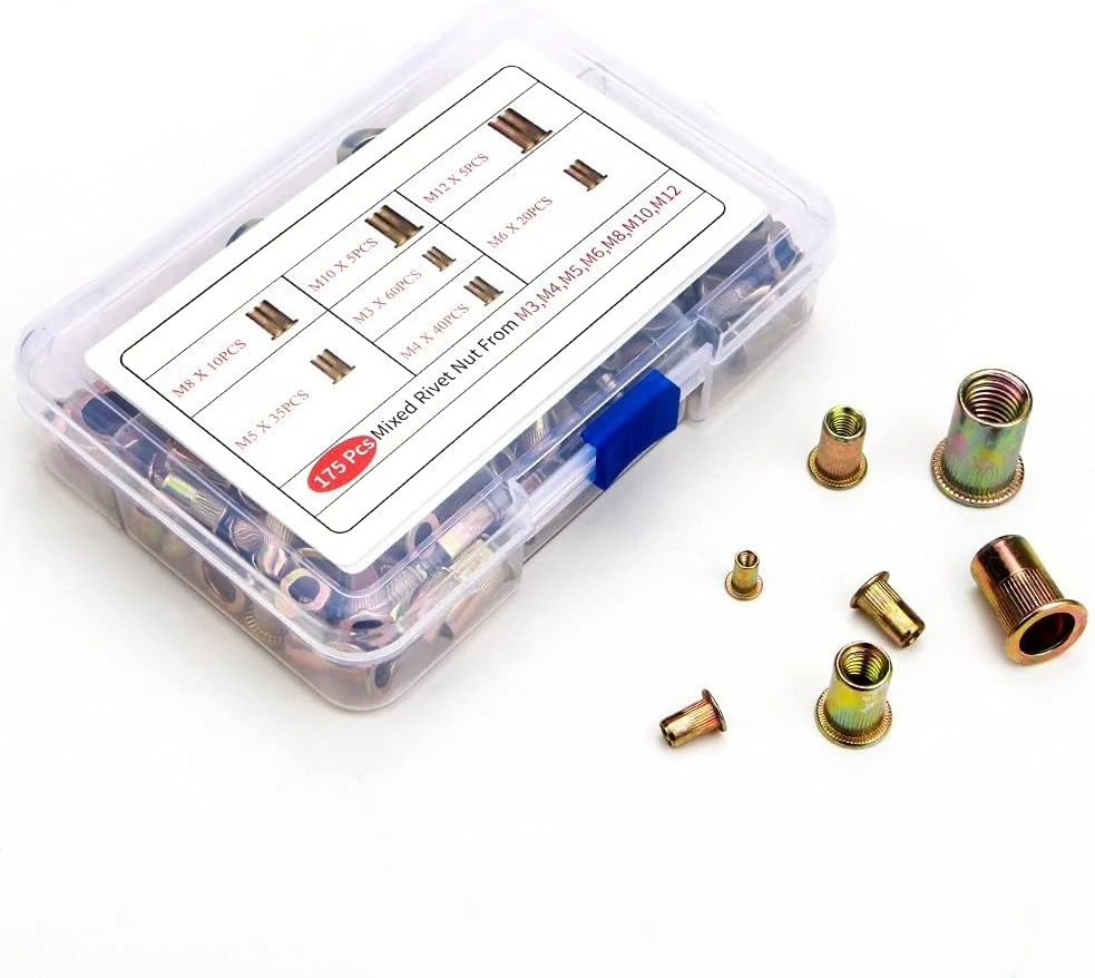 

M3 M4 M5 M6 M8 M10M12 Rivet Nut set mixed Carbon Steel Zinc Metric Inch Removable Nut for metal 8-32 10-24 1/4-20 5/16-18 3/8-16