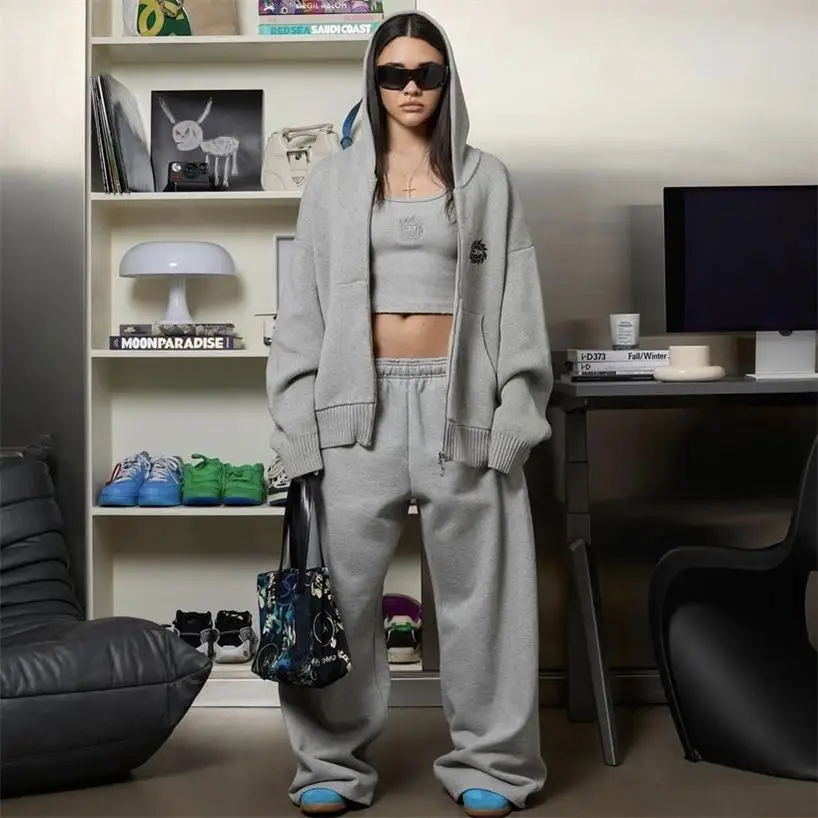 

Вязаный свитер Broken Pl, осень-зима, свободный крой, пушистый вышитый буквенный логотип, антивозрастная новая уличная одежда