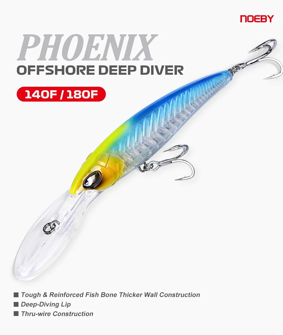 Leurre De Pêche Noeby Minnow 14cm 44g - Pour Traîne En Mer - Nage 0-7m - Blanc Tête Rouge