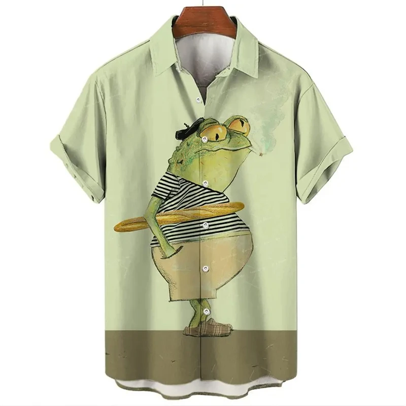 

Funny Design Animal Frog 3D Print Shirts For Men Clothing Vintage Insect Graphic Blouses Fashion Casual Button Tops Beach Shirts