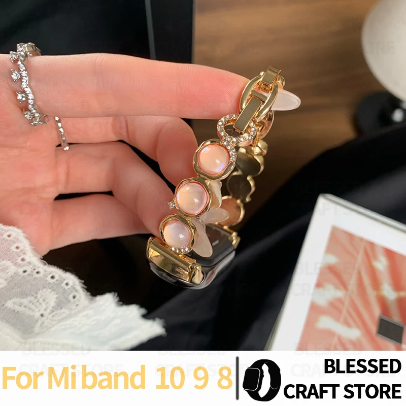 Luxury Aurora Bead Rhinestone Jewelry Wristband for Xiaomi Mi Band 8Pro 9 10 Women Replacement for Redmi Watch456 Strap Bracelet
