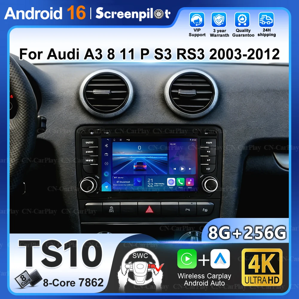 For Audi A3 8 11 P S3 2003-2012 Rs3 Sportback Wireless Carplay Autoradio 2din Android 16 Car Multimedia Player Gps Navigation 5g