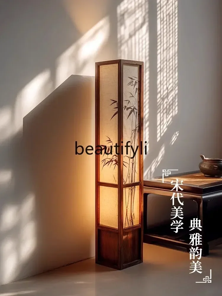 Q181  Chinese floor lamp retro zen tea room living room next to the sofa atmosphere study, national style solid wood lamps
