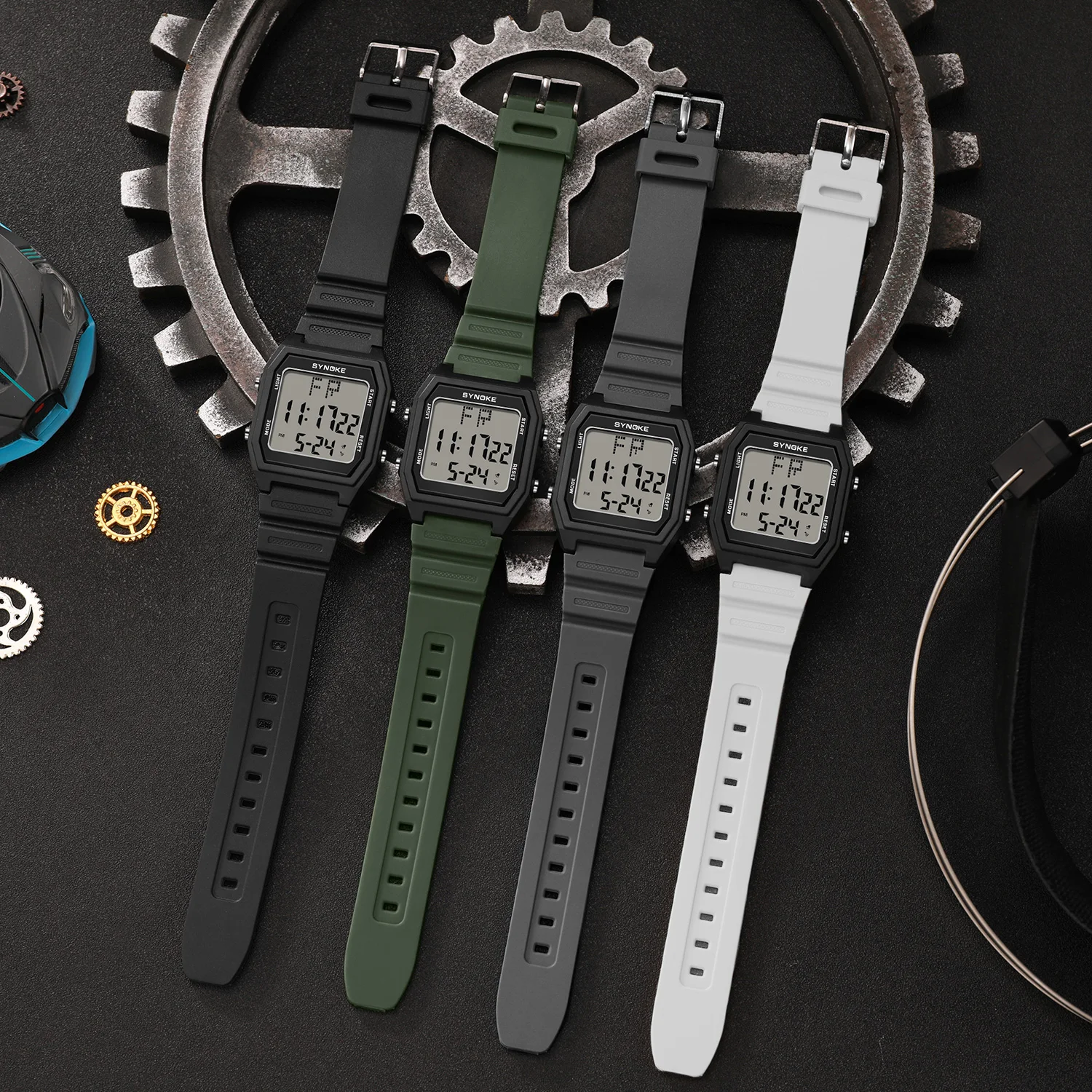 Relógio esportivo masculino, display digital, mostrador quadrado, pulseira TPU elegante, ideal para estudantes