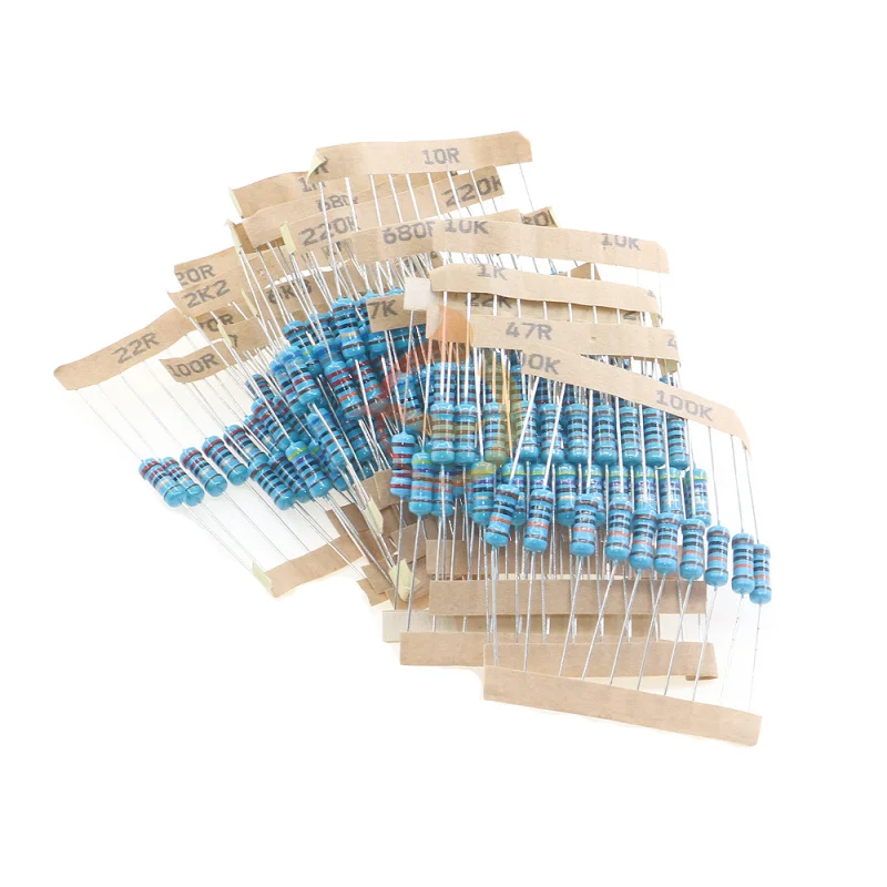 200Pcs 20Value 1W 1% Metal Film Resistor 10 ohm-1M ohm Assortment Kit 5color ring resistor pack