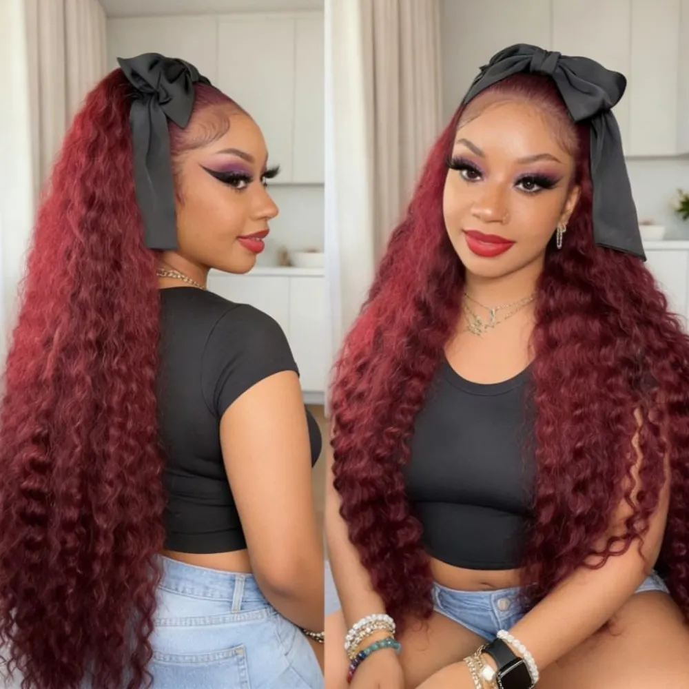 

Парик с глубокой волной 99J Burgundy, с HD-кружевной передней частью 13x4, с эффектом натуральных волос, плотность 250%, из натуральных человеческих волос