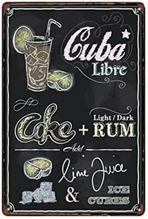 Letrero de chapa de metal Cuba Libre Bar Pub Hogar Reproducción de aspecto vintage