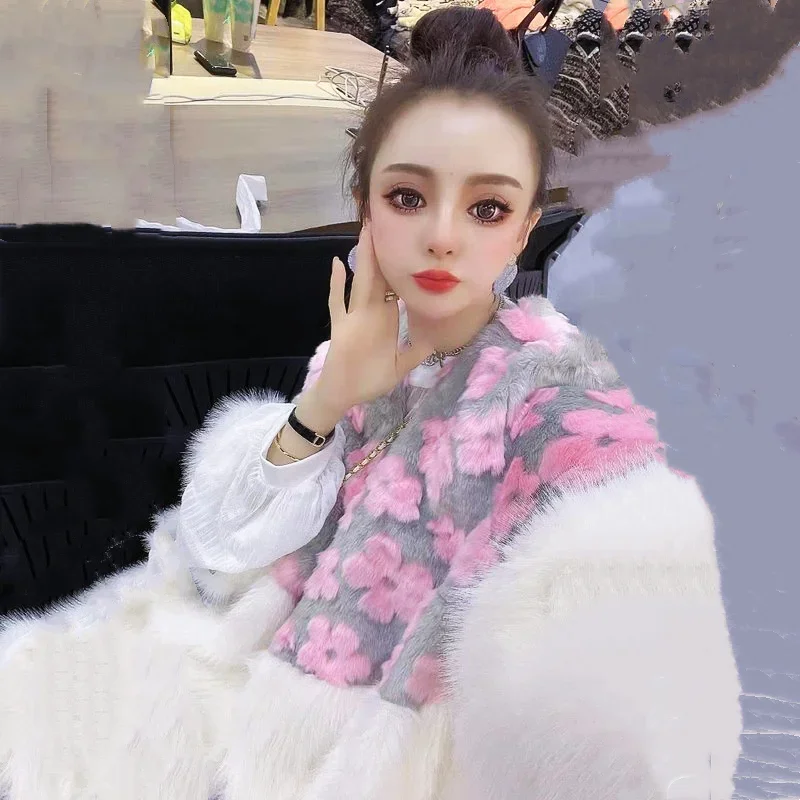 Winter 2024 New Imitation Fox Fur Coat Women's Medium And Long Fashion Splicing Plush Jacket Long-Sleeves Sweet Faux Overcoat