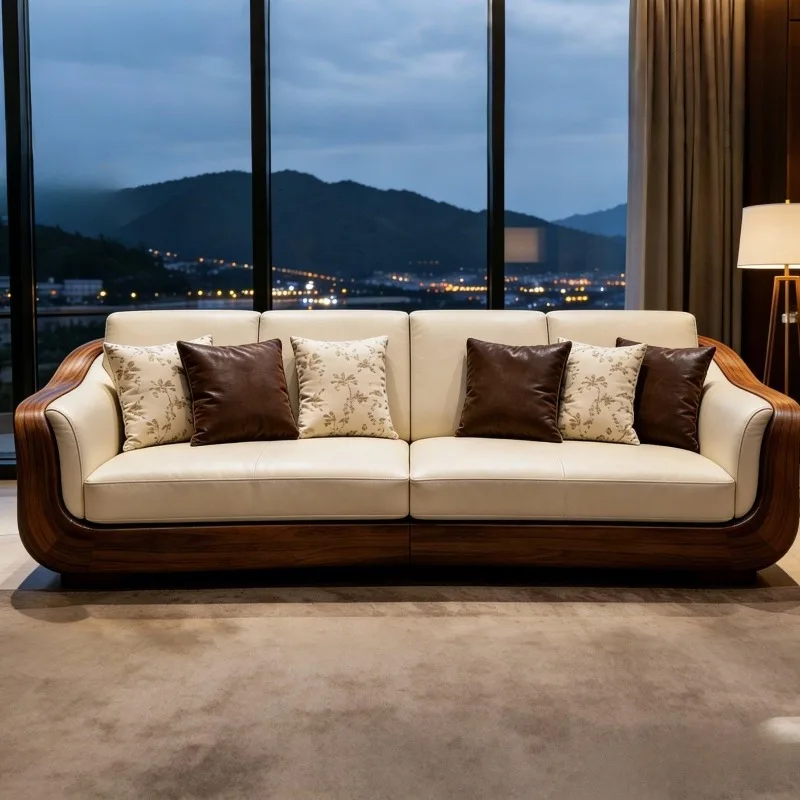 New Chinese-style North American black walnut sofa, straight row office living room solid wood furniture
