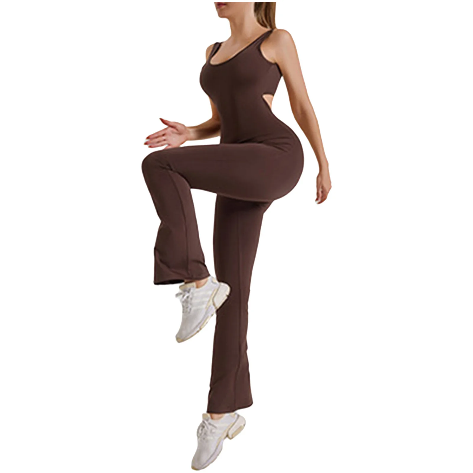 Women Backless Yoga Jumpsuit Tracksuits Solid Color U Neck Sleeveless Stretchy Bodysuit Gym Workout Fitness Running Sportswear