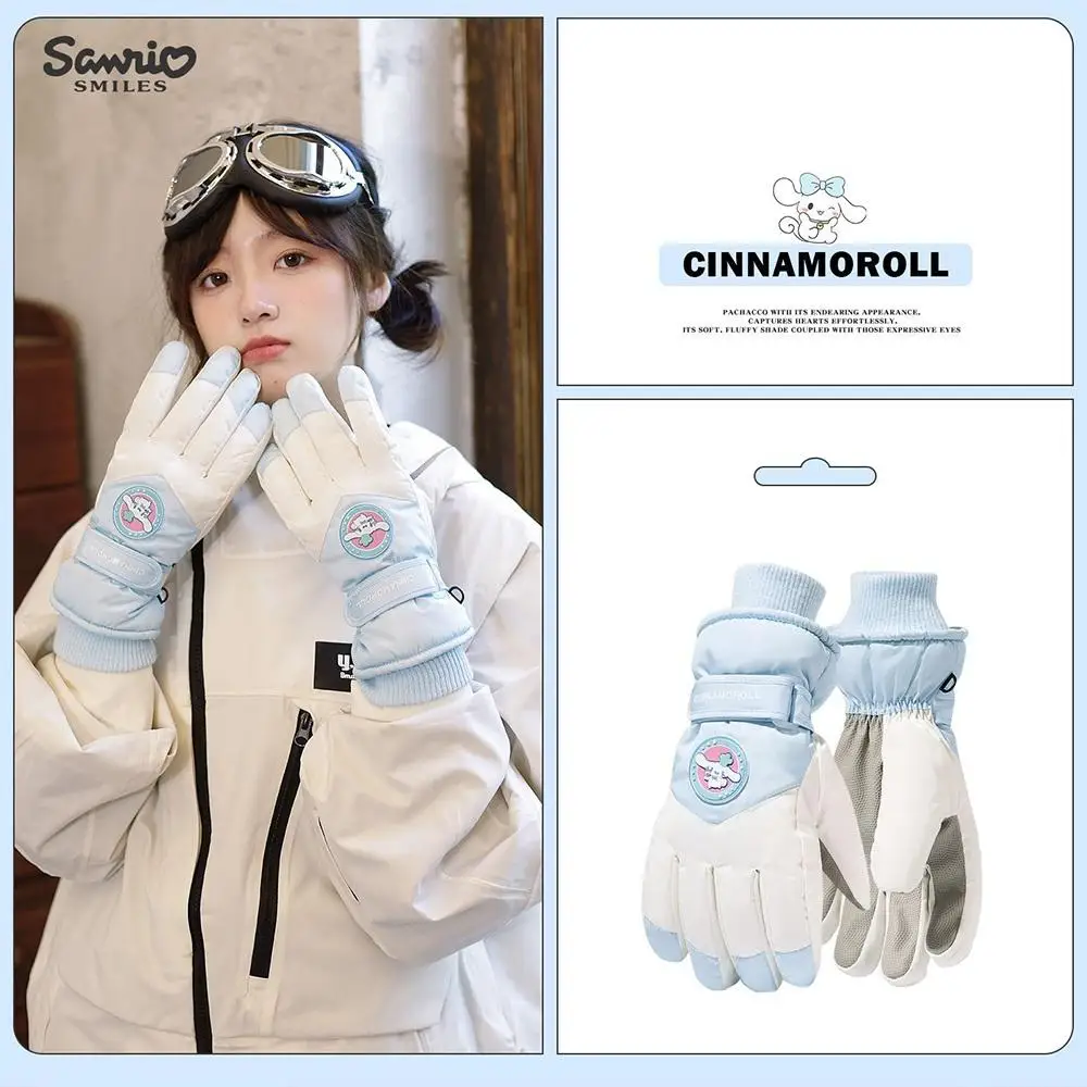 Kawaii Plush Ski Gloves Kuromi Cinnamoroll Touch Screen Sanrio Anime Hello Kitty Winter Thicken Warm Gloves Water Proof Gift