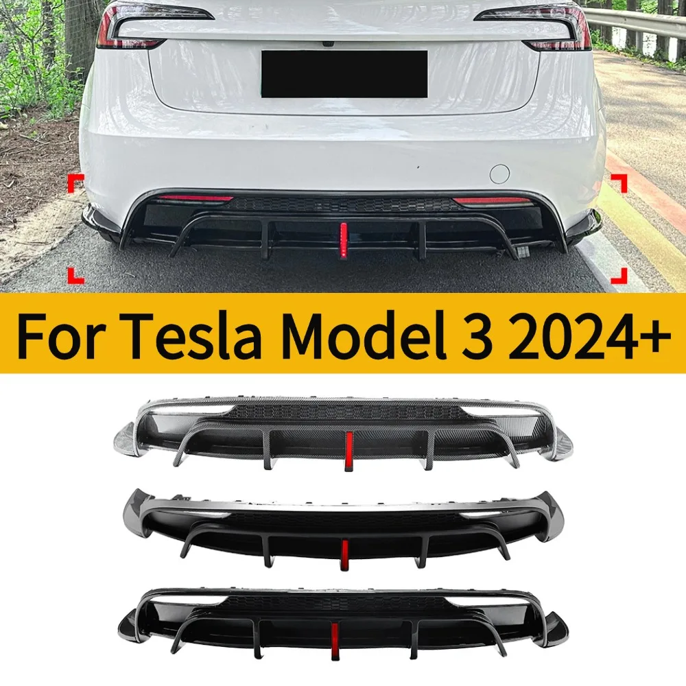 For Tesla Model 3 2024+With lights Rear Bumper Diffuser Protector Spoiler Lip Side Splitters Decoration Modified Accessories