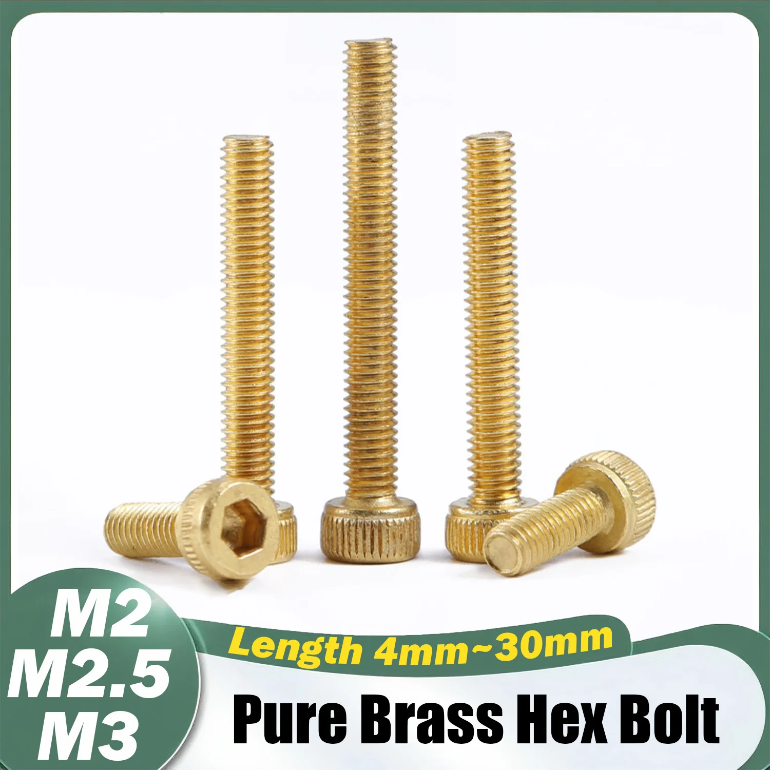 10~20Pcs Pure Brass Hex Socket Cap Head Screws M2 M2.5 M3 Allen Key Head Screw Bolt Length 4mm~30mm