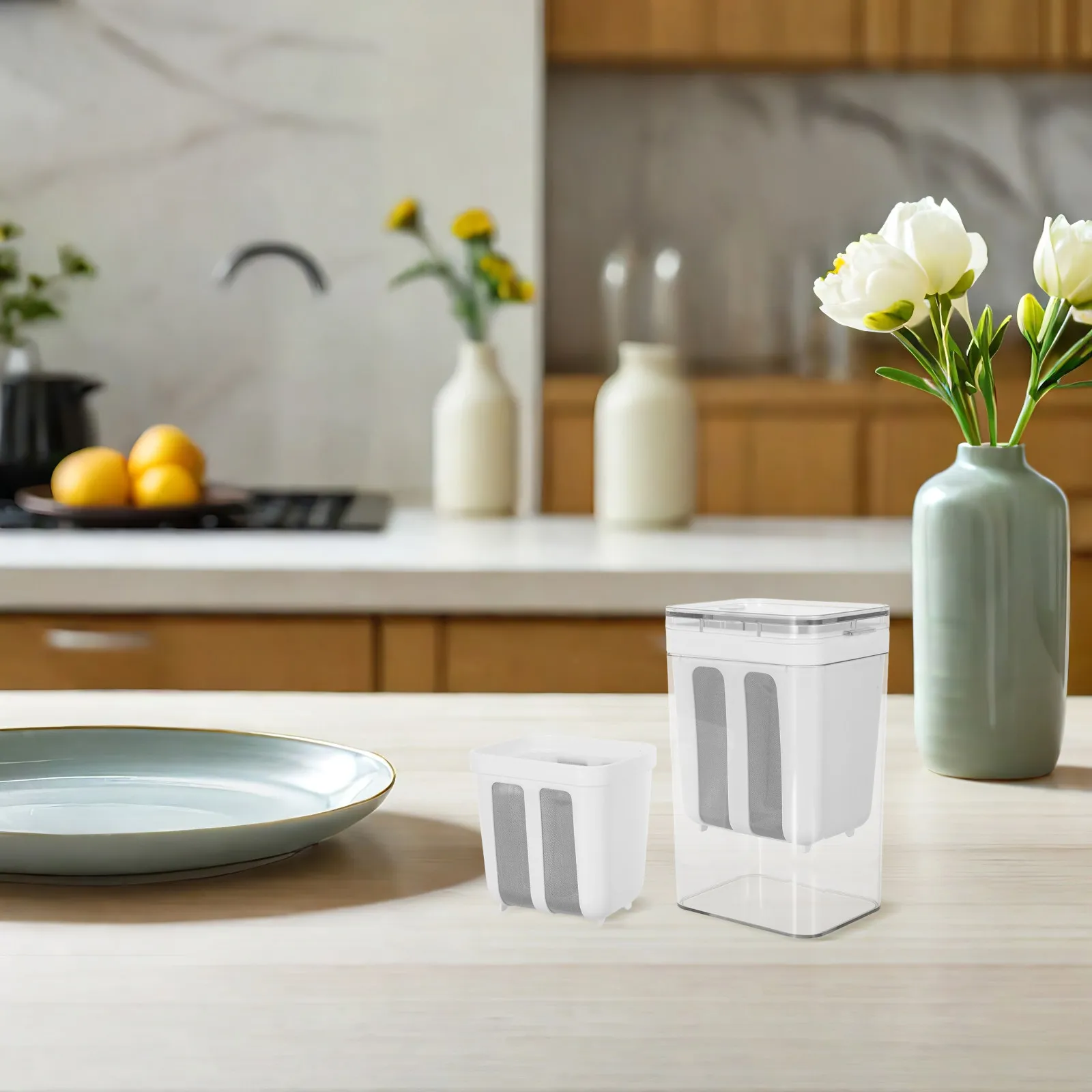 

Набор из 1 шт. многоразовых пластиковых сетчатых сит 1,8 л с крышкой для домашнего йогурта, сыра, соевого молока, контейнер для фильтрации йогурта и сыра