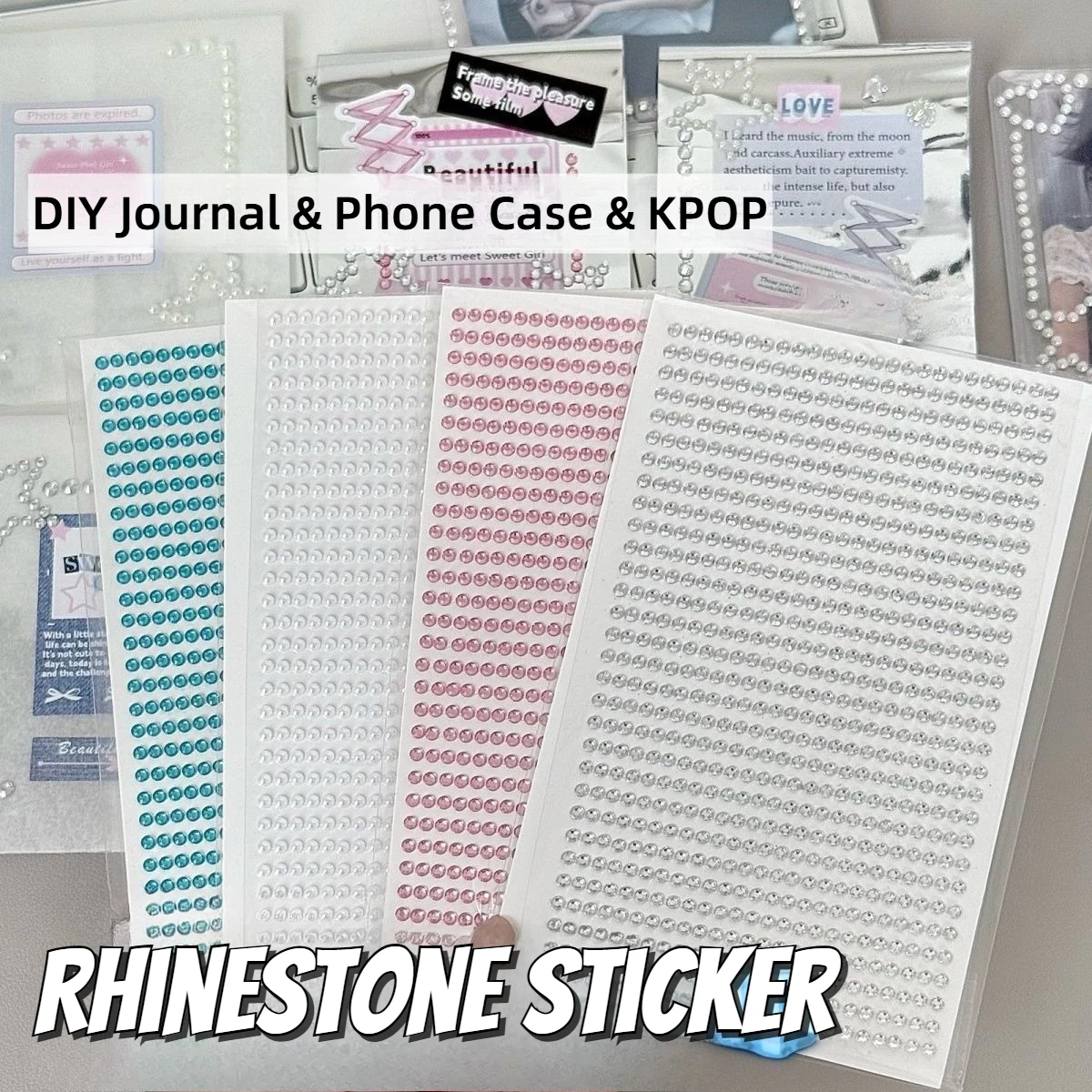 Sparkly Diamond Pearl Stickers 3D Rhinestone Crystal Decor Sticker DIY Kpop Scrapbook Journal Phone Case Craft Girl Gift