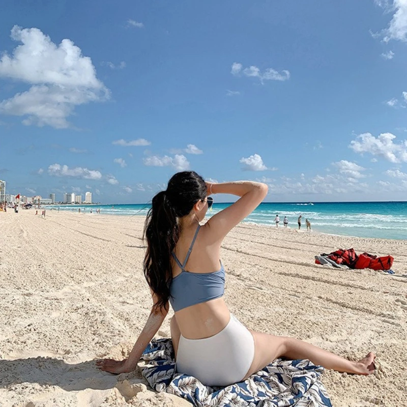 新しいハイウエストビキニセット - プッシュアップパッド入りスモールバスト水着、お腹を引き締めるスリム水着、温泉や休暇に最適