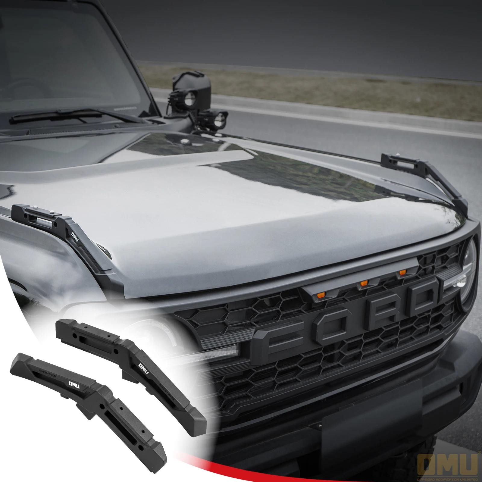 

OMU Genesis Series Aluminum Hood Limb Riser Branch Deflector Replacement For Ford Bronco 2/4 Door 2021-2024 Exterior Accessories