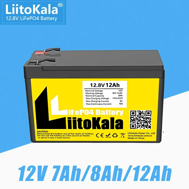 LiitoKala 12.8V 7Ah 8Ah 12Ah LiFePO4 Lithium Iron Phosphate Rechargeable Battery for Fish Finder, Scooter, Light, Kids Car