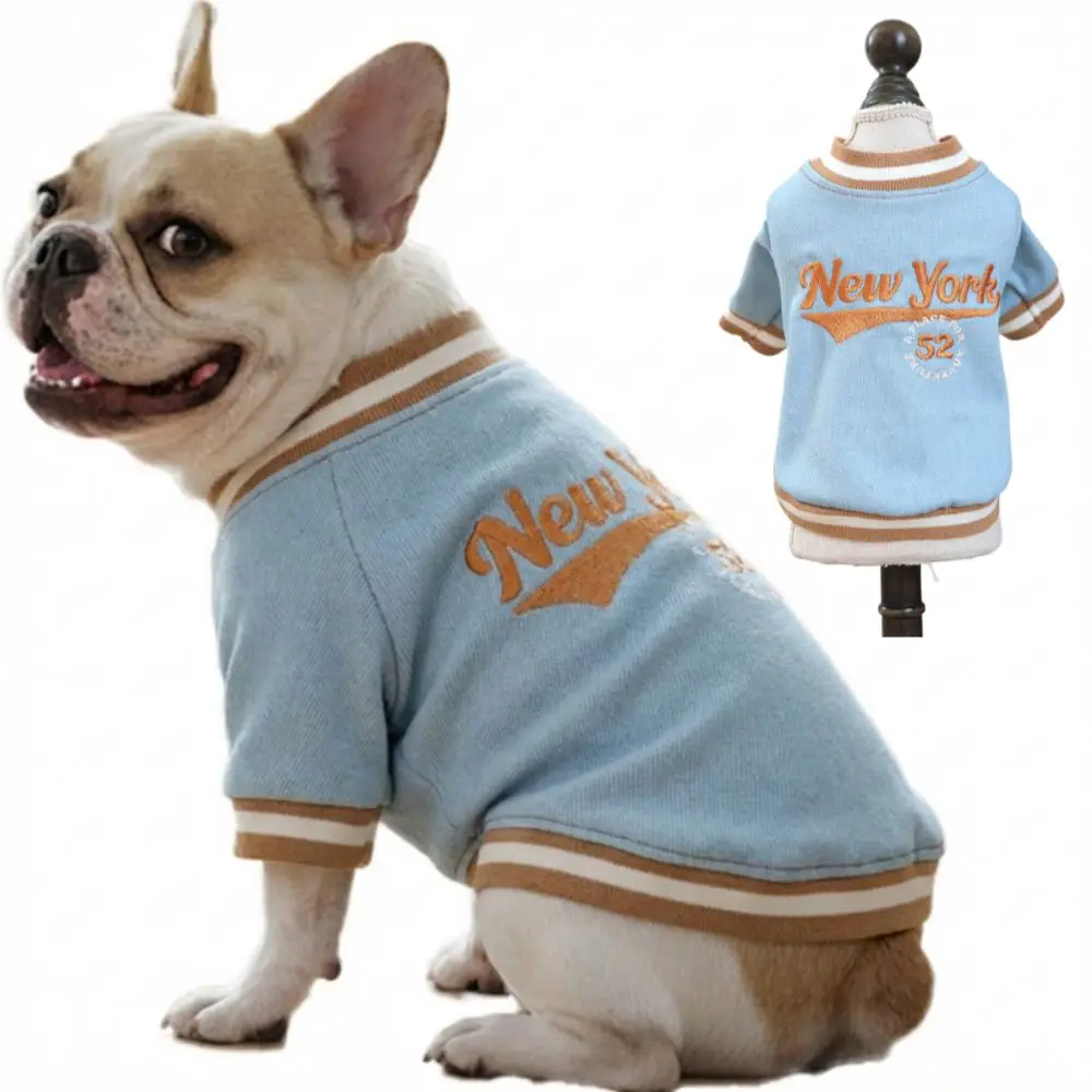 

Handsome New York Dog Cat Clothes Sports Style Denim Dog Baseball Shirt Breathable Dog Coat For Spring Summer Autumn