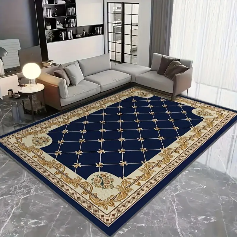 Bohemian Blue Golden Floral Pattern Print Area Rug Anti Slip Machine Carpet Bedroom Living Room Bathroom Dormitories Floor Mat