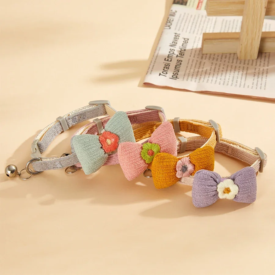 Kimpets Cat Collar Pet Collar Bow Tie Checker Decorative Cat corgi Teddy Bears Small Dog Flower Bell Collar Pet Supplies