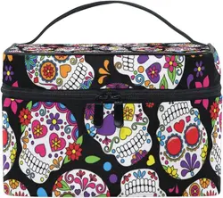 Day of The Dead Sugar Skull Cosmetic Bag Travel Makeup Train Cases Storage Organizer