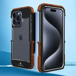 Aluminum Frame Phone Cover Shell, Wood Bumper Metal Case,For iPhone 15 Pro Max 12 Pro 11 13 14 Pro Max 14 Plus Mini