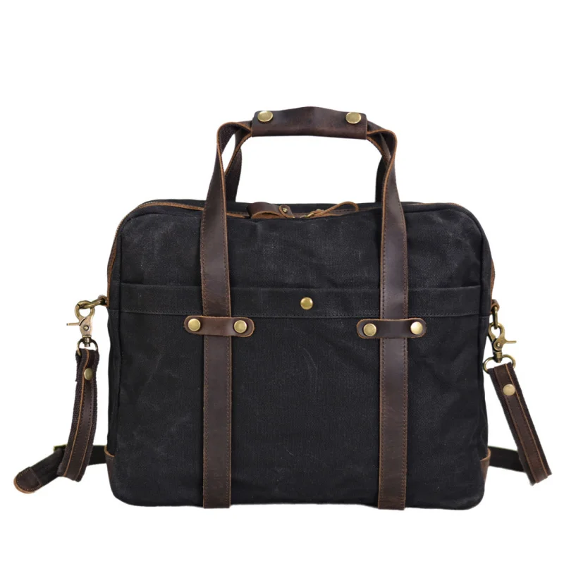 Business man's bag - Retro single-shoulder bag, 15.6-inch laptop carrying bag, waterproof canvas briefcase, crossbody bag