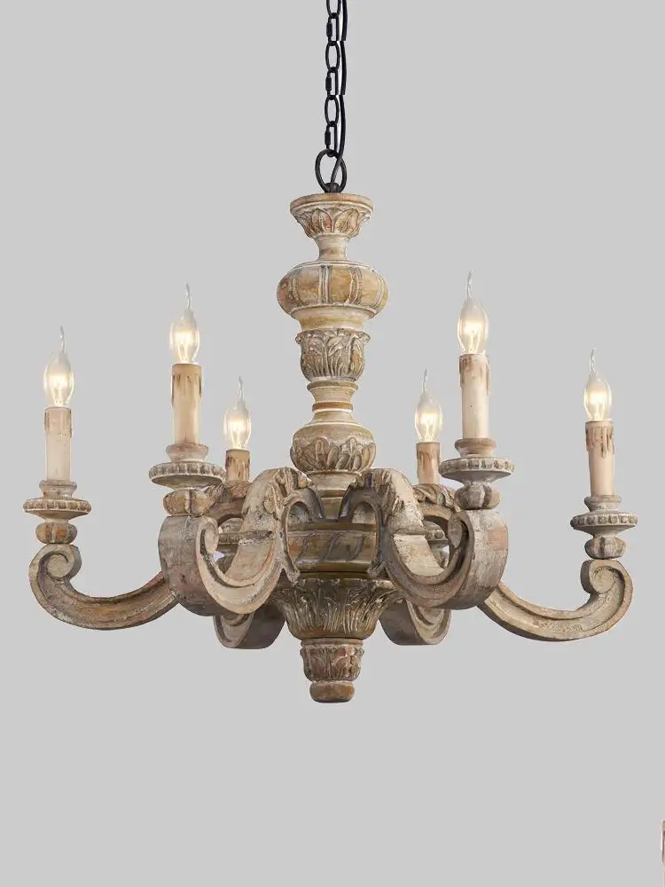 

American Country Wooden Chandelier Nordic Solid Wood Living Room Light Bar Retro Restaurant Lamp