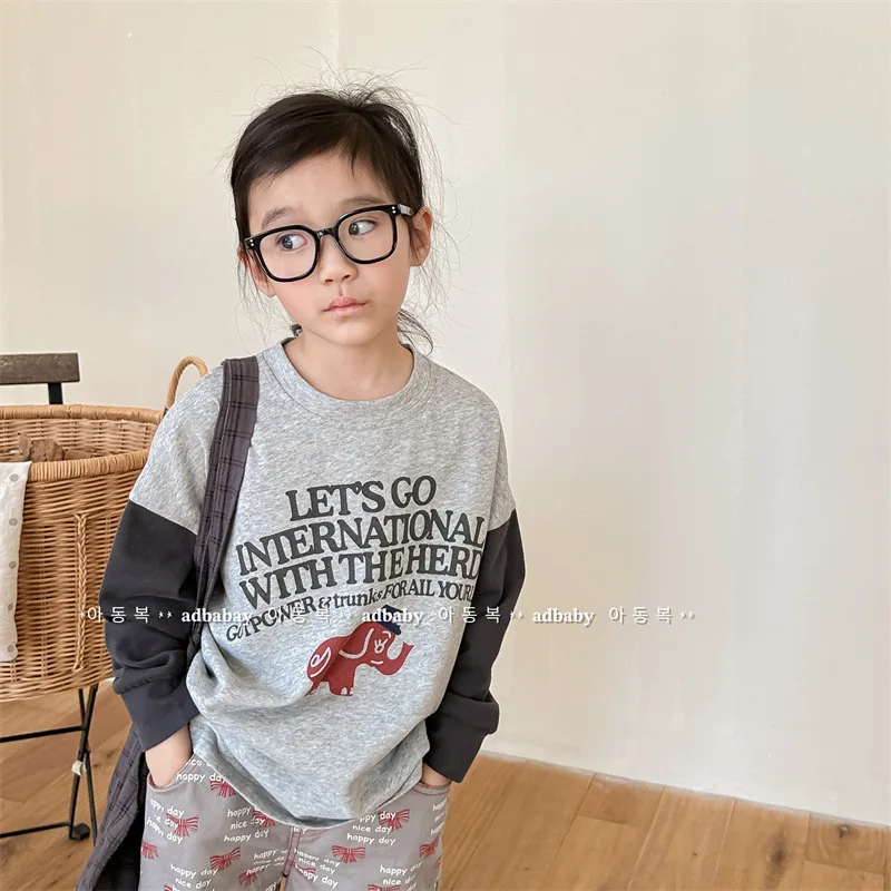 2024 Spring New Children Long Sleeve T Shirts Cotton Baby Girl Letter Print Sweatshirt Kids Boys Casual Tops Baby Clothes