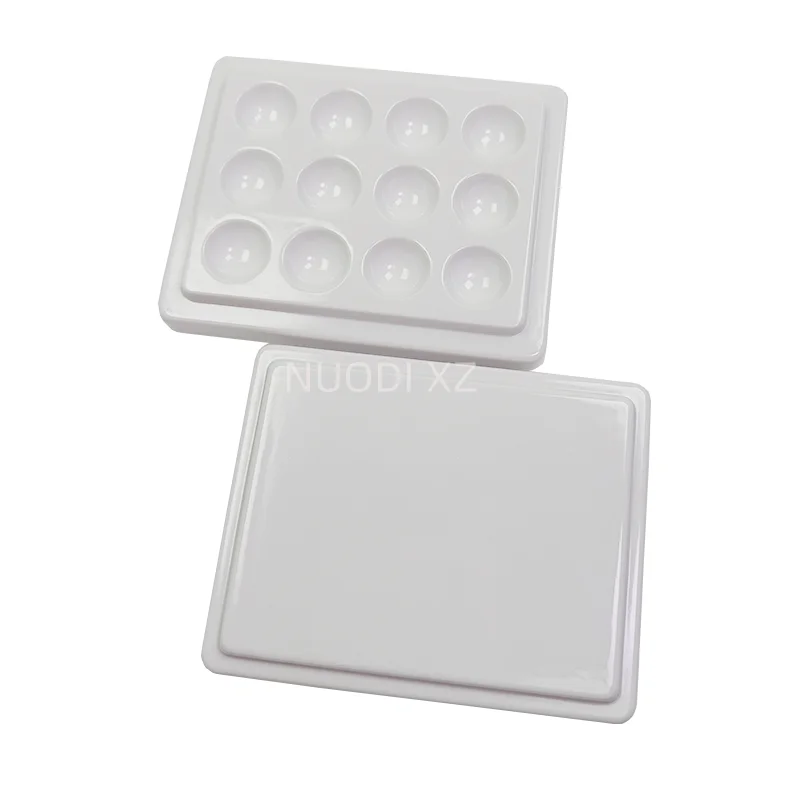 1 PC 12 Slot Ceramic Palette with Cover Porcelain Mixing Watering Moisturizing Plate Glazed Plate Dentistry Lab Tools