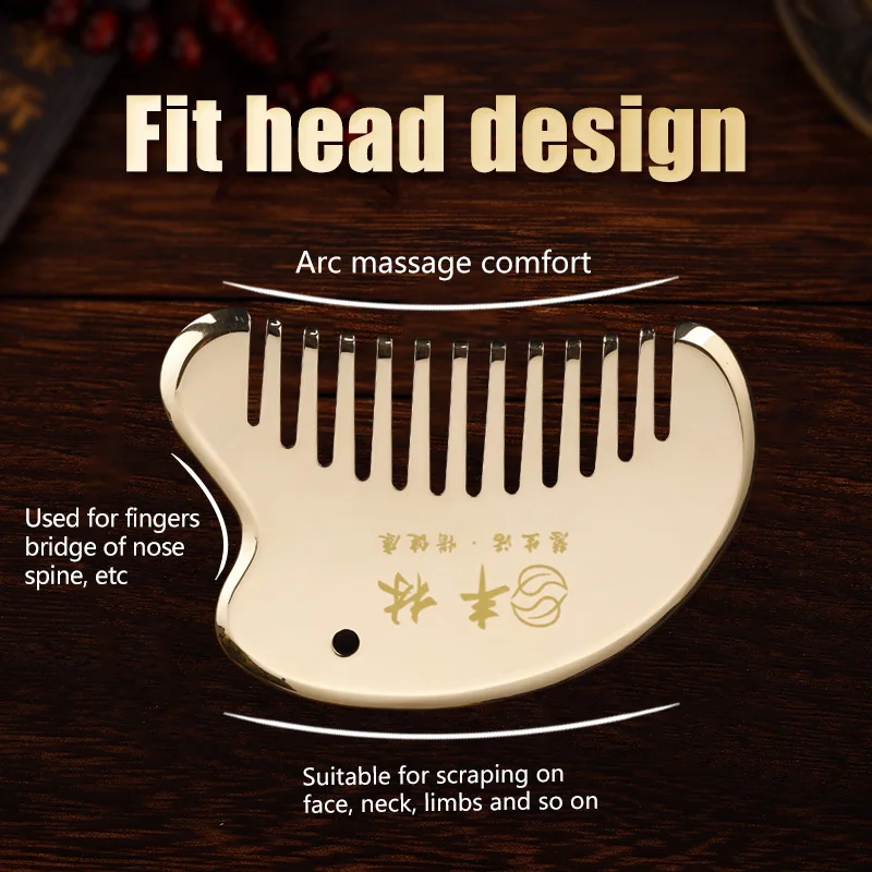 Copper guasha comb household head therapy meridians massage comb breast scraping  special metal Massager for head