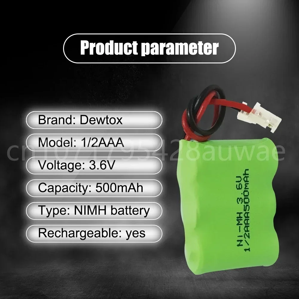 3.6V 1/2AAA 500mAh Rechargeable NI-MH Battery Pack for Toy Emergency Lights Cordless Telephone Remote Control with Plug Battery