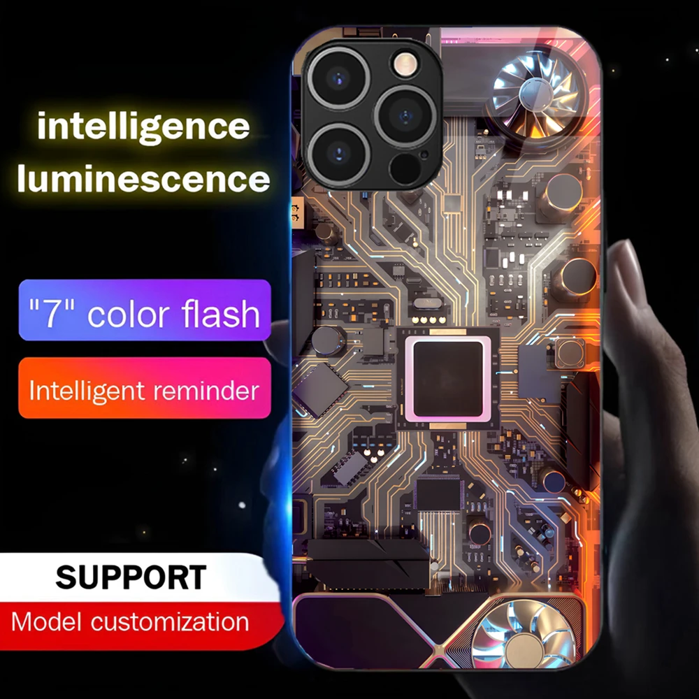 

2026 Чехол для мобильного телефона с подсветкой Flash Voice Smart Control, стеклянный чехол для телефона со светодиодной подсветкой для iPhone 16 E 15 14 13 12 11 Pro Max Plus SE