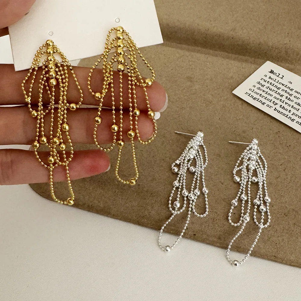 

Fashion Metal Ball Beaded Dangle Earrings for Women Exaggerated Long Tassel Drop Earrings Daily Fashion Jewelry Gift