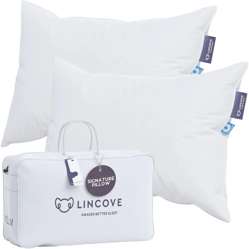 Lincove Signature Travesseiro de dormir luxuoso 100% natural canadense branco - 800 poder de preenchimento, concha de algodão com contagem de 500 fios