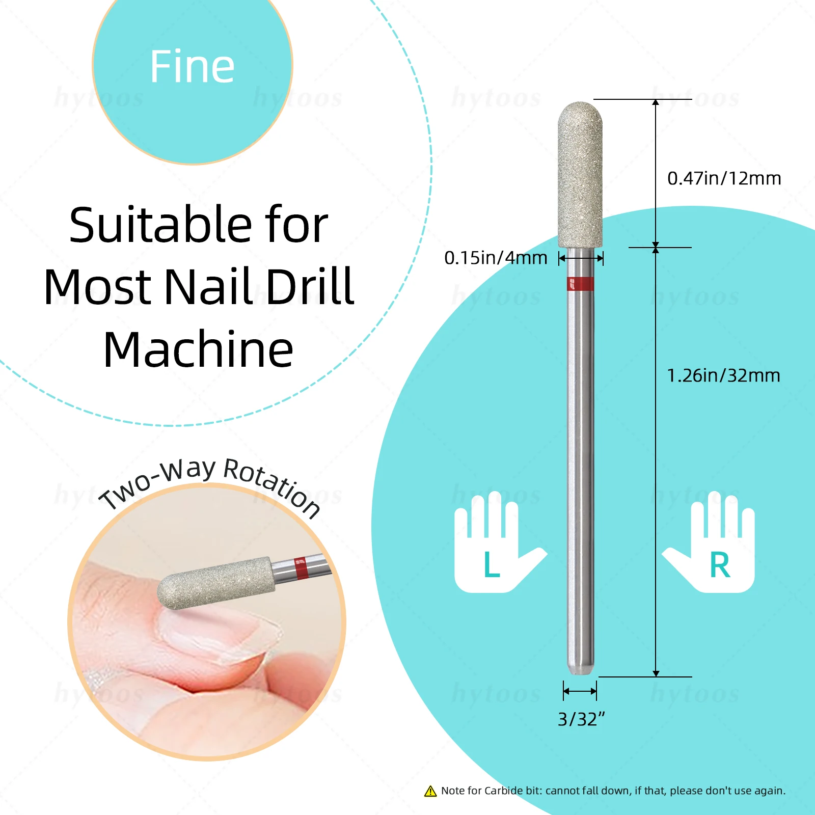 HYTOOS Diamond Cuticle Nail Drill Bits 4mm Round Barrel Russian Nail Bit Professional Safety Under Cleaner Tools for Dead Skin