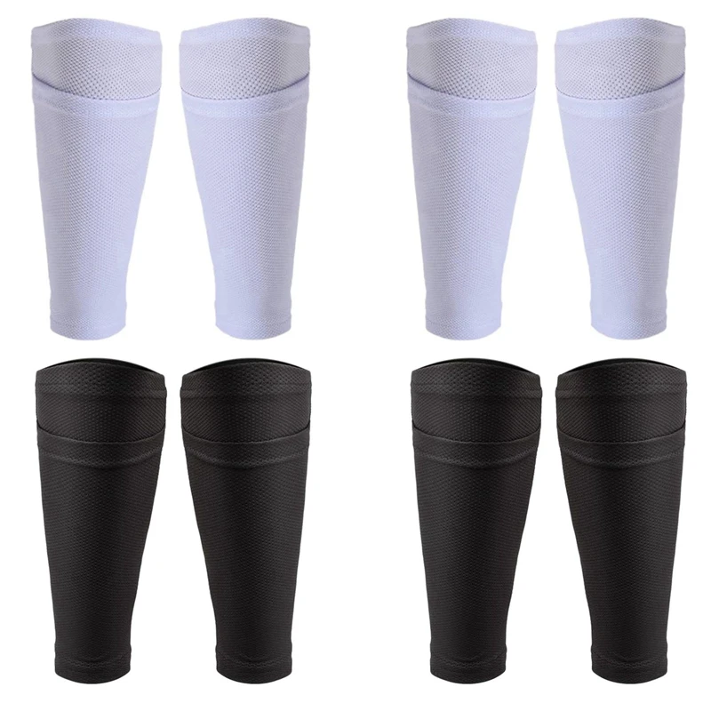 4Pairs Soccer Shin Guard Socks Breathable Soccer Shin Guard Sleeves Shin Pads Holder For Kicking Ball Running Cycling L